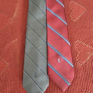 Yves Saint Laurent Gray and Red Striped Ties